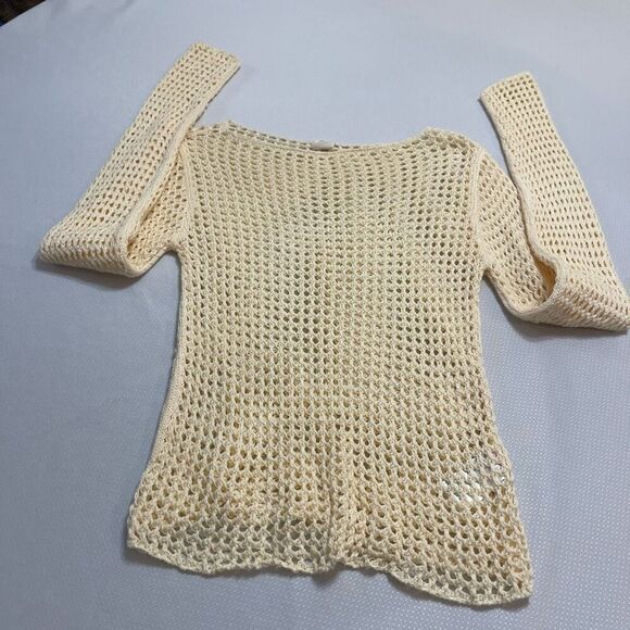 Urban Outfitters Cream Crochet Lattice Open Stitch Cotton Sweater Top Size Small - Picture 6 of 8